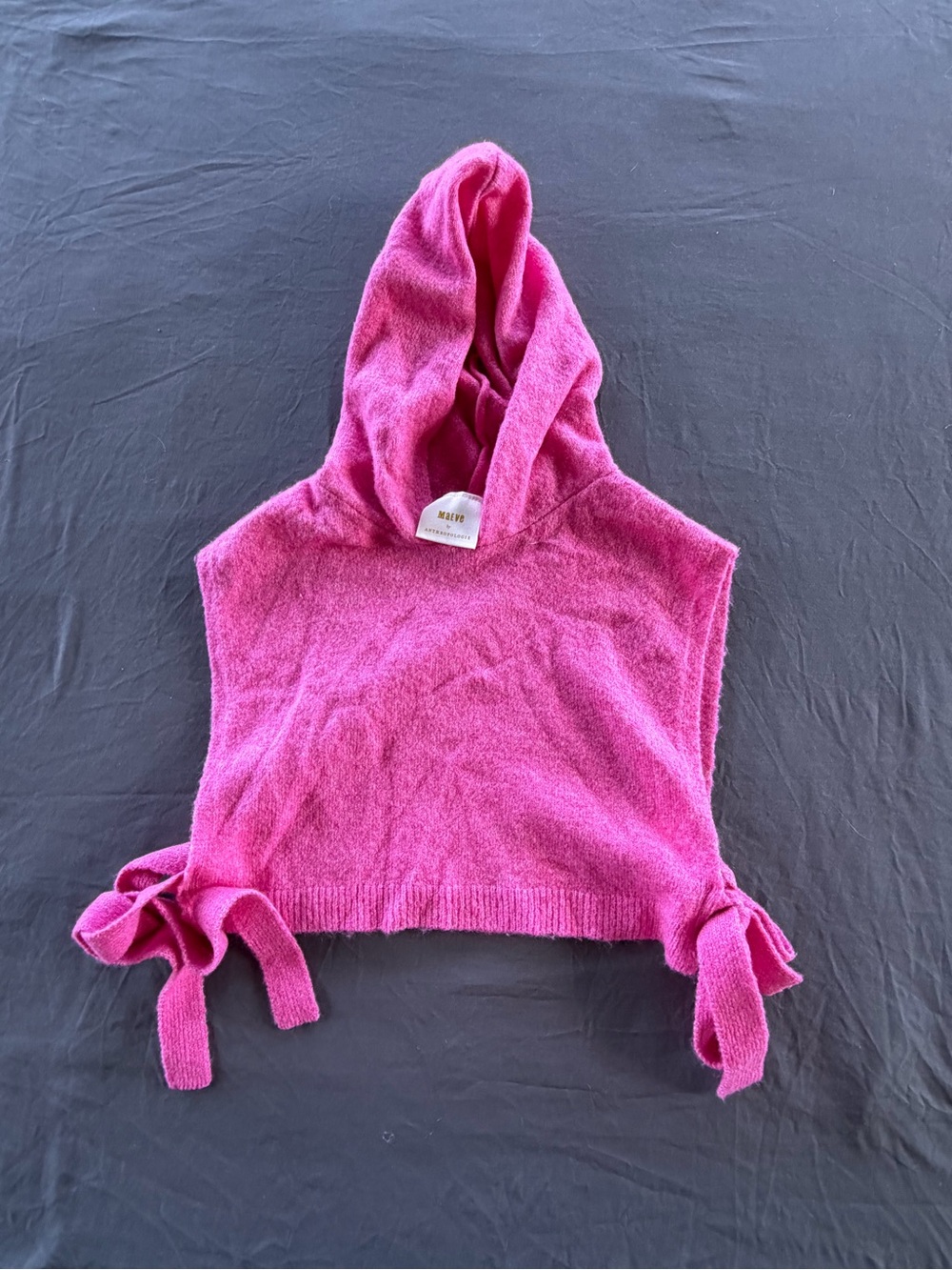 Anthropologie Bright Pink Hooded Sleeveless Knit Vest